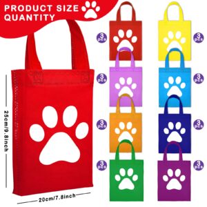 24 Pcs Paw Print Bags Paw Print Treat Bags with Handle Non Woven Cat Gift Bag Paw Goodie Bags Cat Gift Wrap Bags Reusable Paw Candy Bag for Pet Dog Birthday Party Favors Baby Shower (Simple Style)