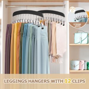 HOMEBROS Legging Organizer for Closet, HOMEBROS 2 Packs Wooden Closet Leggings Hanger Organizer with 24 Clips Space Saving Multi Clip Hanger with 360° Swivel Hook for Pants Scarfs Hats - Black