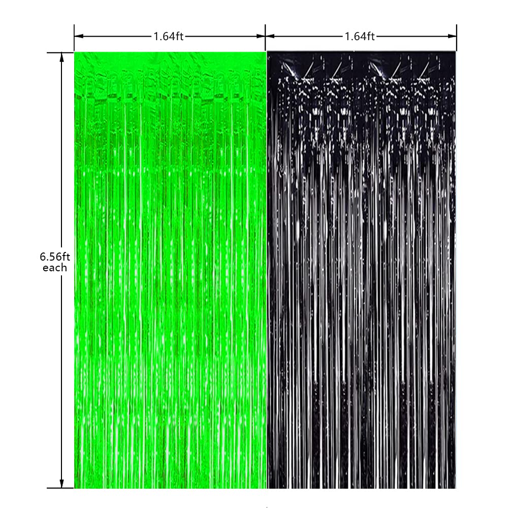 Green and Black Party Decorations, Birthday Decorations for Men Green Black Graduation Backdrop 2025 Black Green Backdrop Foil Fringe Curtains Halloween Party Photo Streamers (3 Pack)