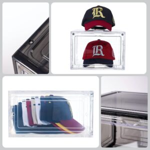 Attelite Hat Organizer for Baseball Caps, set of 6, Stackable Hat Storage Box, Hat Holder With Transparent Magnetic Door, Hat Rack, Easy to Assemble Stylish Hat Display(Clear Black)