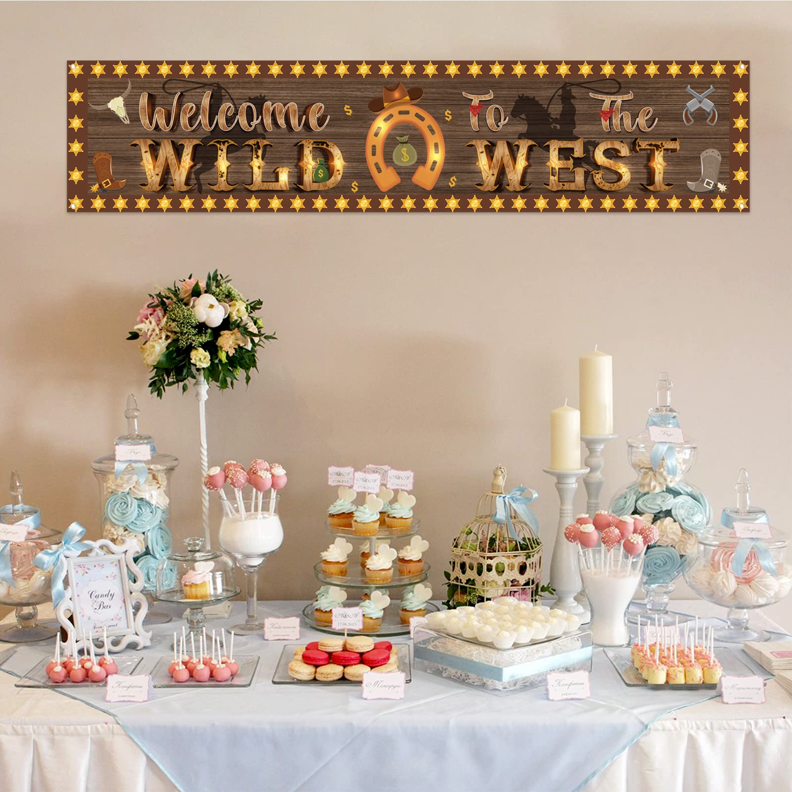 Kimini-Ki Brown Welcome to the Wild West Banner, Western Cowboy Mexican Theme Banner, Wild West Party Decoration, Western Cowboy Decorations for Party