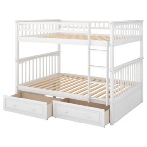 Merax Full-Over-Full Bunk Bed, Solid Wood Full Size Bunk Bed with Two Storage Drawers, Convertible Bunk Bed Can be Converted Into Two Full Size Daybeds (White)