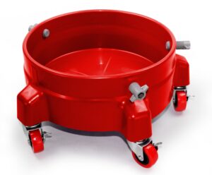 heavy duty car wash bucket dolly with wheels | 360° rolling caddy for 3.5 to 7 gallon buckets | soap holder, pail stand | supports up to 300 lbs (red)