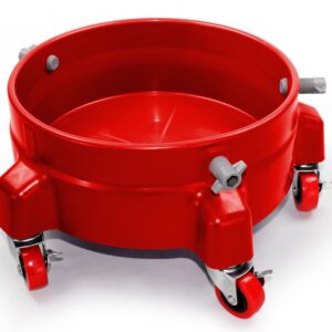 Heavy Duty Car Wash Bucket Dolly with Wheels | 360° Rolling Caddy for 3.5 to 7 Gallon Buckets | Soap Holder, Pail Stand | Supports Up to 300 lbs (Red)