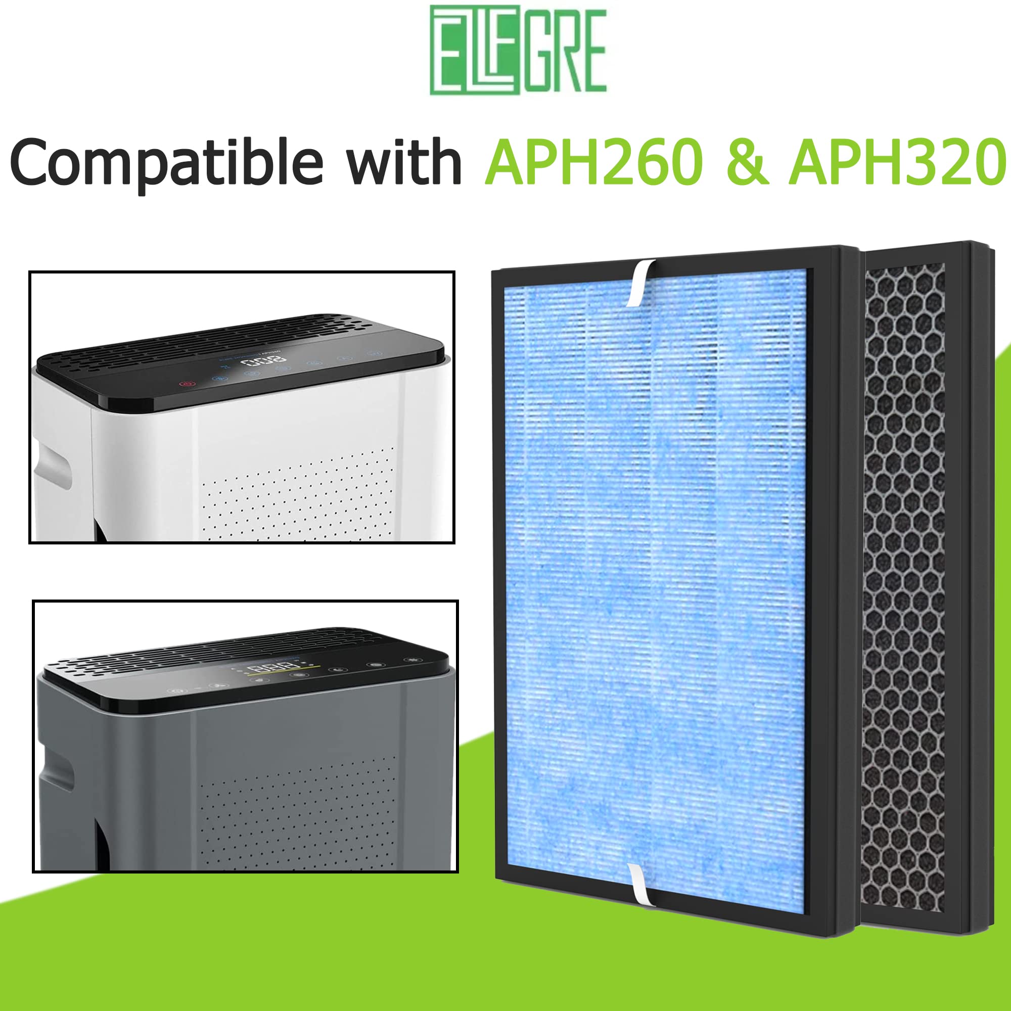 EzLfGre 2-Pack APH260 & APH320 Replacement Filter, Fit for Airthereal APH260 and APH320 Air Purifier, 3-in-1 H13 True HEPA, 2 Pack