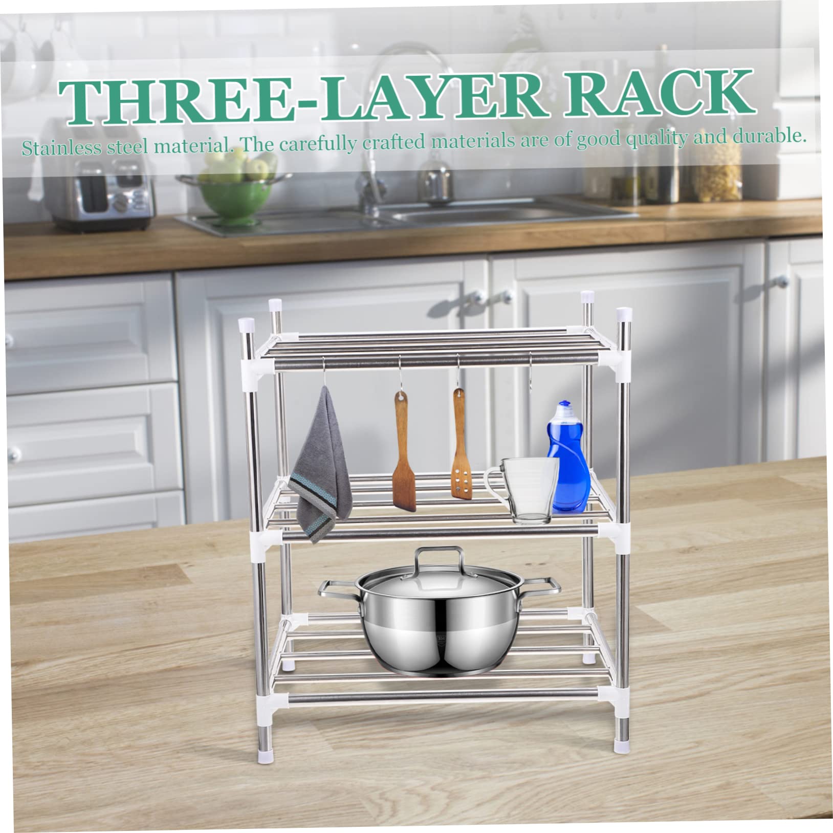 COLLBATH 1pc Kitchen Storage Rack Adjustable Stainless Steel Accessories