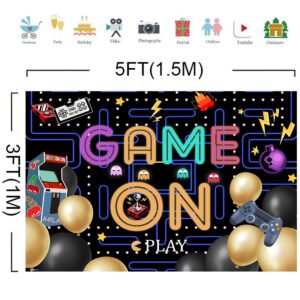 Lofaris Game On Backdrop Video Game Boys Birthday Photography Background Colorful Lights Party Supplies Kids Adults Gaming Party Decorations Baby Shower Cake Table Photo Booth 5x3ft