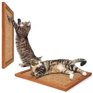 2pcs cat scratching post - bxl, natural wooden sisal cat wall scratcher, floor or wall mounted vertical cat scratch pad for indoor cats adults or kittens, cat wall furniture protector