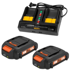 powilling 20v lithium battery for worx 20v battery and charger kit, compatible with all worx 20v batteries wa3520 wa3525 wa3575 wg151s wg251s wg540s wg545s wg890 wg891 + works 20 volt battery charger