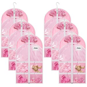 6 pcs kids dance costume garment bag garment bags for hanging clothes clear garment bags dance garment bags for dancers with 5 zipper pockets closet hanging clothes cover (pink,37 x 21 inch)