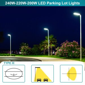 HiBay MAX. 240W LED Parking Lot Lighting with Dusk to Dawn Photocell, 38400LM (160LM/W), 5000K Street Flood Light, Outdoor Shoebox Lights with Adjustable Arm Mount for Roadway, ETL Listed