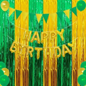 2025 Graduation Green Gold Party Decoration Foil Fringe Curtains, Green Gold Photo Booth Prop Streamer Backdrop for St. Patrick's Day Birthday Beach Party Decoration (3 Pack)