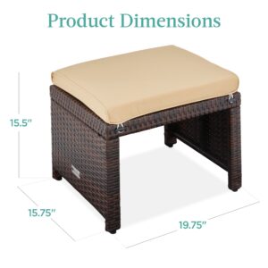 Best Choice Products Set of 2 Wicker Ottomans, Multipurpose Outdoor Furniture for Patio, Backyard, Additional Seating, Footrest, Side Table w/Removable Cushions, Steel Frame - Brown/Beige