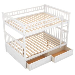 Merax Full-Over-Full Bunk Bed, Solid Wood Full Size Bunk Bed with Two Storage Drawers, Convertible Bunk Bed Can be Converted Into Two Full Size Daybeds (White)