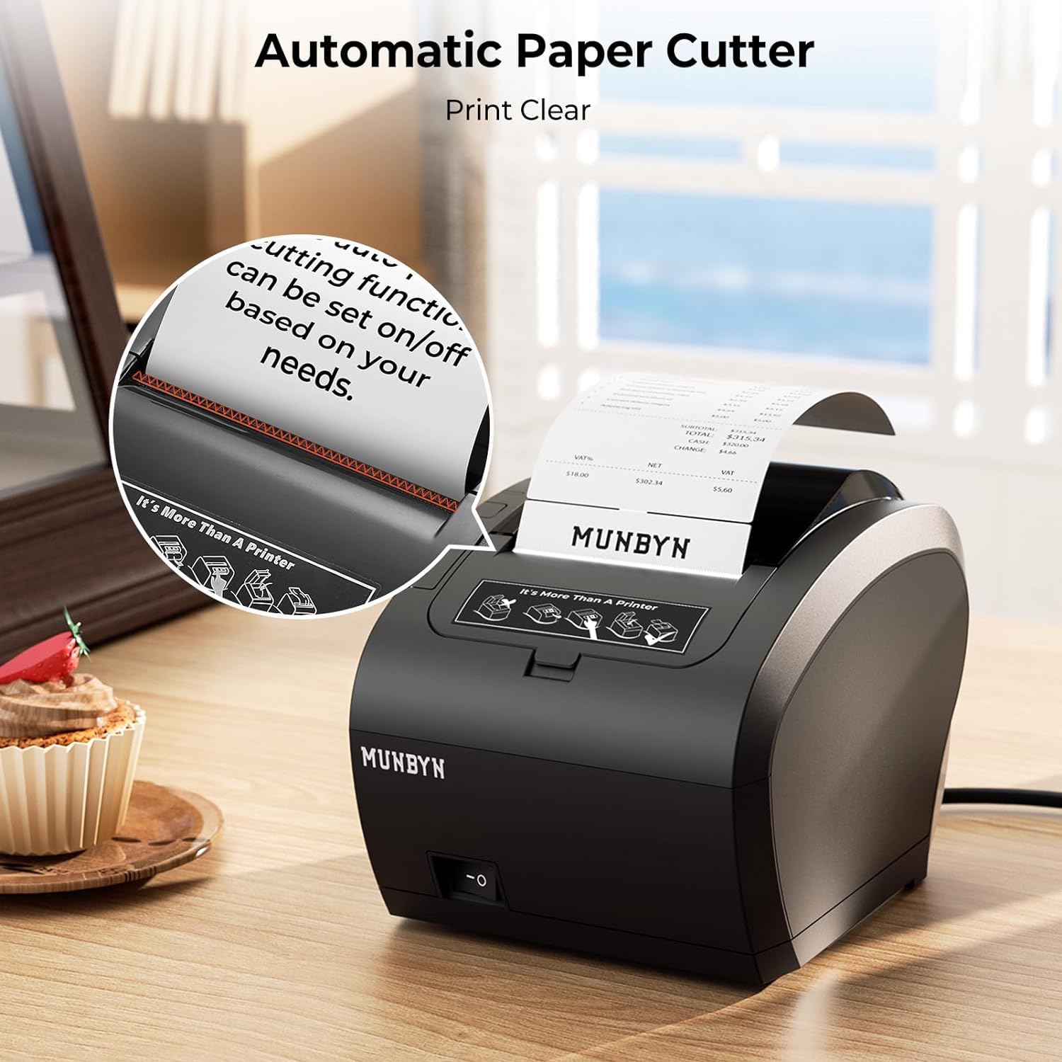 MUNBYN WiFi Receipt Printer with USB Port, 80mm POS Printer Works with Square Mac Windows Chromebook Linux Cash Drawer, ESC/POS (P047-WiFi), Do Not Support Clover Ubereats Shopify Bluetooth 5G WiFi