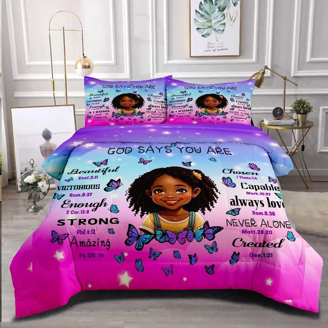 GRAT TIOC Black Girl Comforter Set Twin for Kids Teens,God Says You are Comforter Set for Black Women,Black Girl Magic Bedding Set,African American Girl Bed Bedroom Set