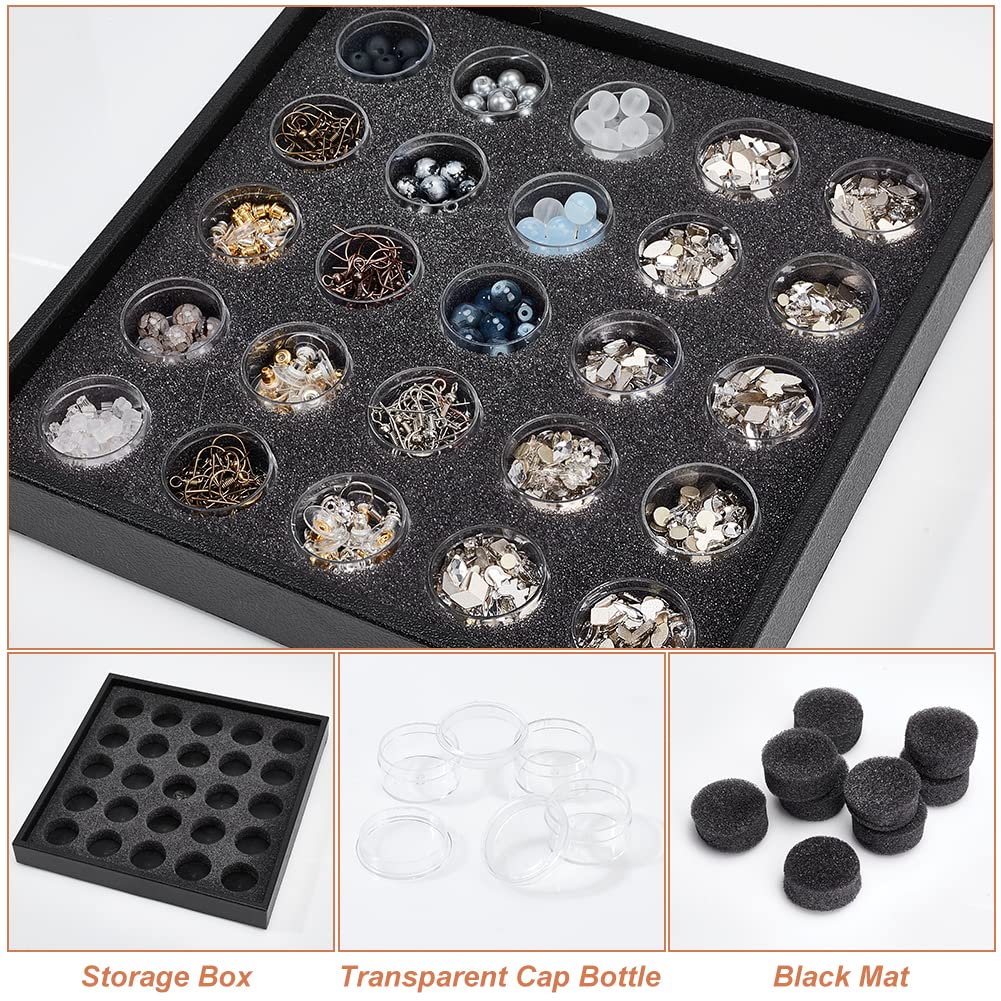 PH PandaHall 25 Grids Diamond Gemstone Display Box, Round Storage Box Clear Small Round Plastic Containers Box with Lid Jewelry Organizer Container for Nail Rhinestone Crystal Small Items, Jewelry