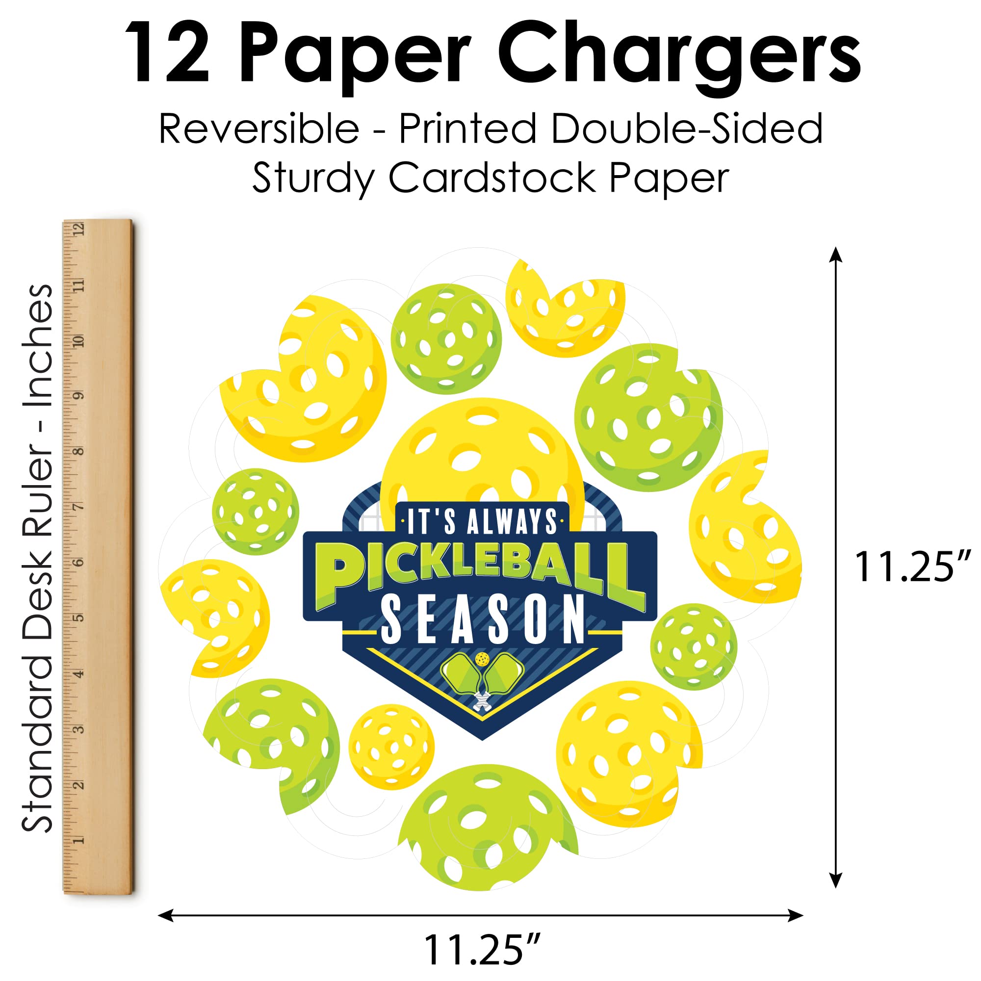 Big Dot of Happiness Let’s Rally - Pickleball - Birthday or Retirement Party Round Table Decorations - Paper Chargers - Place Setting For 12