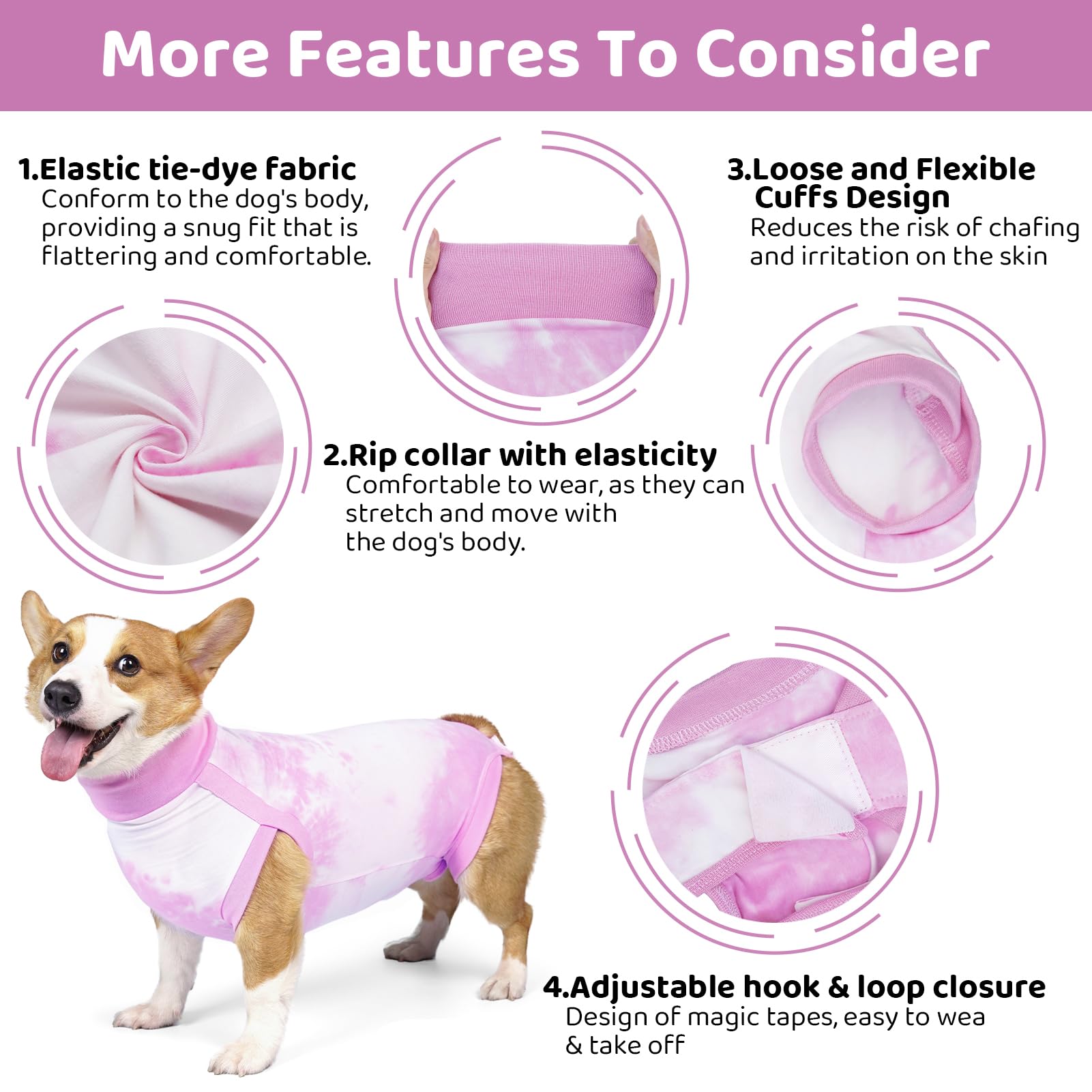 KOESON Dog Recovery Suit, Tie Dye Dog Surgical Recovery Suit for Abdominal Wounds, Anti Licking Dog Onesie Cone Alternative After Surgery, Dog Surgery Recovery Shirt for Medium Large Dogs Pink XXXL