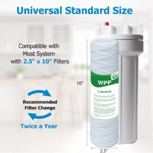 VEGEBE 5 Micron String Wound Whole House Water Filter 10" x 2.5", 10-inch Universal Sediment Pre-Filters for Well Water, Replacement Cartridge for FXWSC, CW-F, CW-MF, 1SS, W5W, AO-WH-PRE-R2, 6-Pack