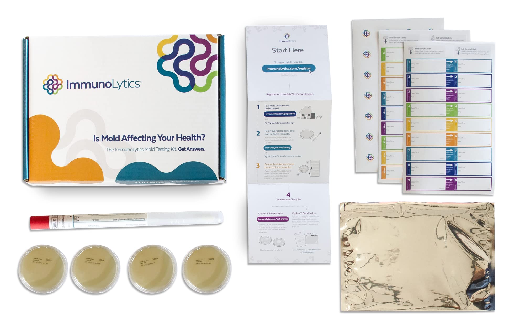 ImmunoLytics DIY Mold Test Kit for Home - Easy to Use Professional Mold Testing Kit - Individual Room Screening Package - 4 Plates and 1 Swab Kit