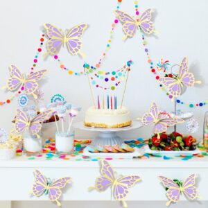 12 Pcs Large Butterfly Party Decoration Paper Butterfly Stickers in 2 Different Size 3D Butterfly Wall Mural Set Giant Butterfly for Birthday Baby Shower Nursery Bedroom Wedding(Gold and Purple)