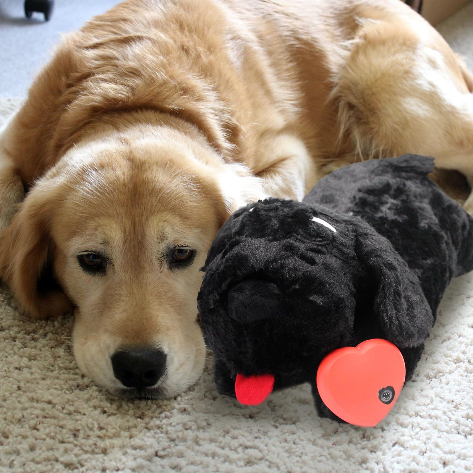 3T group Puppy Heartbeat Stuffed Animal for Dogs,Heartbeat Puppy Toy,Heartbeat Plush Dog Toys for Puppy Sleep Aid,Dog Heartbeat Toy for Anxiety Relief,Heartbeat Calming Pillow Puppy Toys(Black)