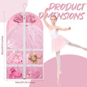 6 Pcs Kids Dance Costume Garment Bag Garment Bags for Hanging Clothes Clear Garment Bags Dance Garment Bags for Dancers with 5 Zipper Pockets Closet Hanging Clothes Cover (Pink,37 x 21 Inch)