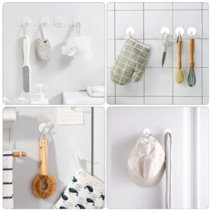 VIS'V Adhesive Hooks, White Round Self Adhesive Wall Hooks Small Stick on Hooks Waterproof Heavy Duty Stainless Steel Shower Sticky Towel Hooks for Bathroom Kitchen Livingroom Camper - 4 Pcs