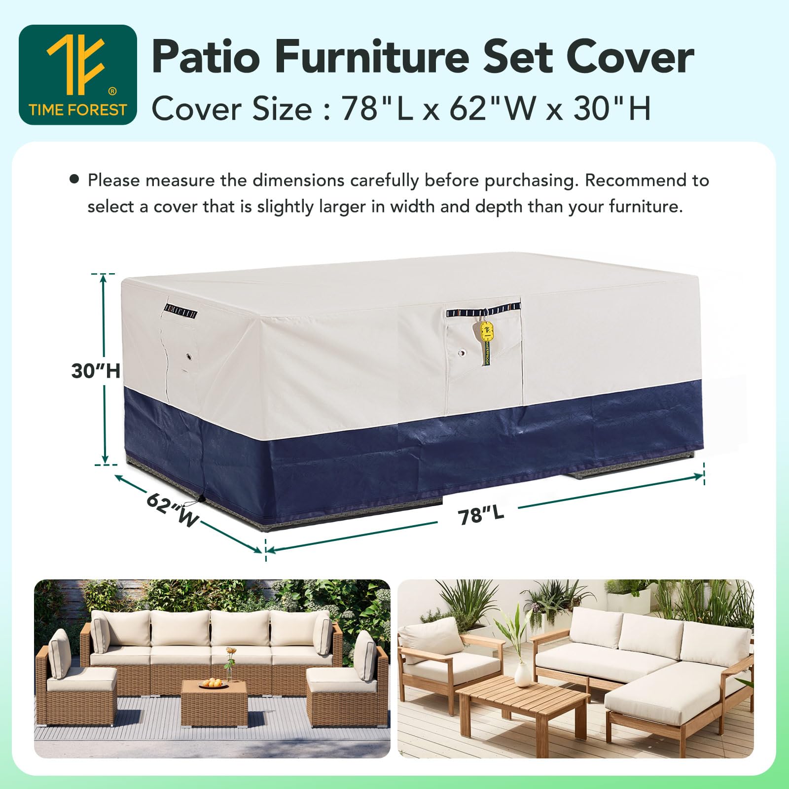 Time Forest Patio Furniture Set Cover Waterproof, Outdoor Garden Yard Balcony Sectional Sofa Set Cover 600D Oxford Heavy Duty, Lawn Table and Chair Set Cover, 98" L x 78" W x 32" H