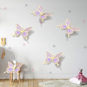 12 Pcs Large Butterfly Party Decoration Paper Butterfly Stickers in 2 Different Size 3D Butterfly Wall Mural Set Giant Butterfly for Birthday Baby Shower Nursery Bedroom Wedding(Gold and Purple)