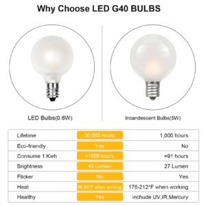 G40 Led Frosted White Replacement Light Bulbs, E12 Led Candelabra Globe Light Bulbs, 1.5 Inch Frosted String Lights Bulbs for Indoor Outdoor, 0.6 Watt E12/C7 Base Chandelier Light Bulbs-25 Pack