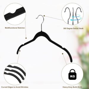 Quality Hangers 50 Pack - Heavy Duty Anti Rust Plastic Clothes Hangers, Space Saving Closet Hangers with Chrome Swivel Hook, Functional Non-Flocked Hangers, Black