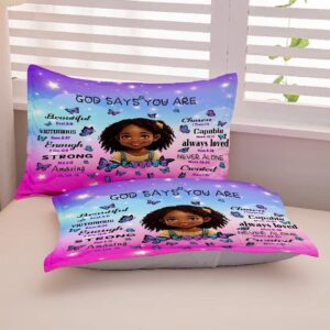 GRAT TIOC Black Girl Comforter Set Twin for Kids Teens,God Says You are Comforter Set for Black Women,Black Girl Magic Bedding Set,African American Girl Bed Bedroom Set