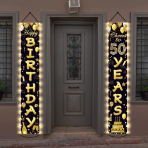 50th birthday party banner lighted decorations for women men 50 year old lighted door banners black gold cheers to 50 years birthday party supplies porch sign with led light for outside lighted decor