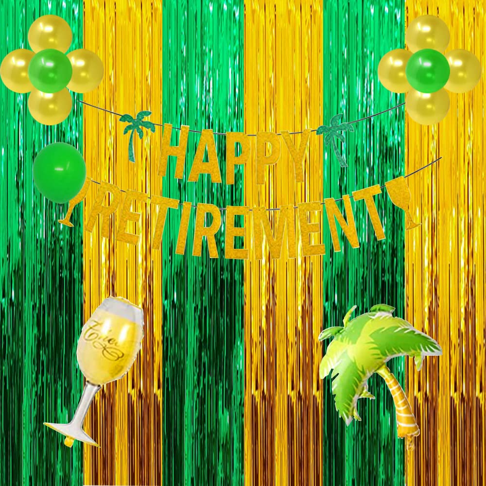 2025 Graduation Green Gold Party Decoration Foil Fringe Curtains, Green Gold Photo Booth Prop Streamer Backdrop for St. Patrick's Day Birthday Beach Party Decoration (3 Pack)