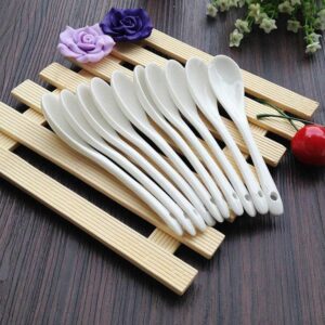 pizarra 5PCS White Porcelain Egg Spoons Ceramic Spoons Coffee Spoon Dessert Spoon Dip Serving Spoon