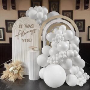 FOTIOMRG White Balloons 12 inch, 50 Pack Matte White Latex Party Balloons Helium Quality for Birthday Graduation Baby Shower Wedding Bridal Bachelorette Party Decorations (with White Ribbon)