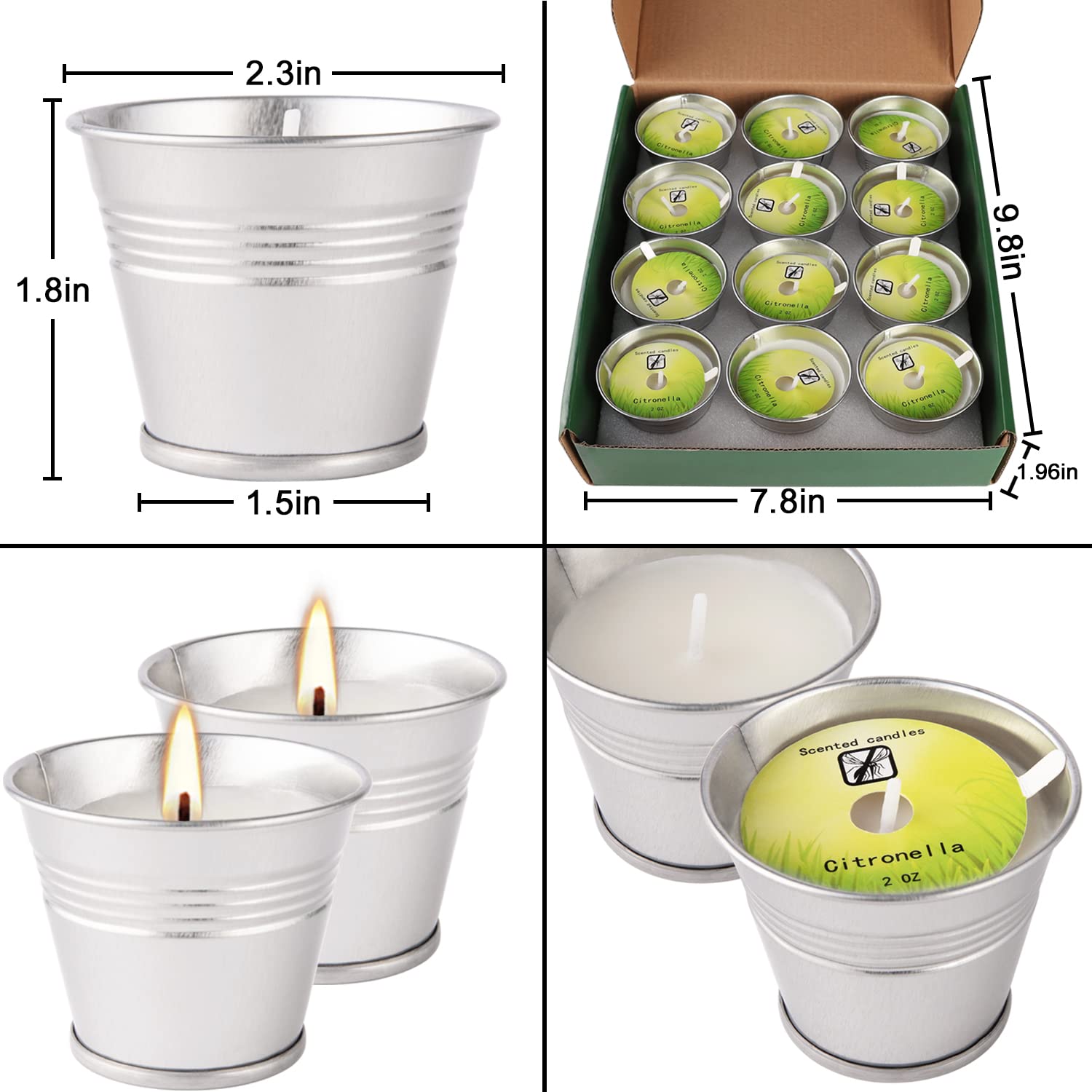 12 Pack Citronella Candles Outdoor 2.0oz Soy Wax Candles in Small Buckets for Home Patio Porch