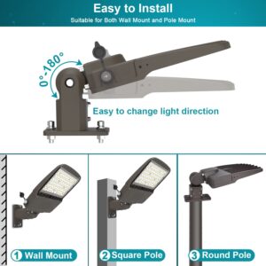 HiBay MAX. 240W LED Parking Lot Lighting with Dusk to Dawn Photocell, 38400LM (160LM/W), 5000K Street Flood Light, Outdoor Shoebox Lights with Adjustable Arm Mount for Roadway, ETL Listed