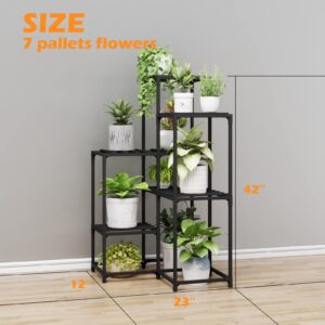 Bamworld Plant Stand Outdoor Black Corner Plant Shelf/Holder for Living 7-Tier Stands Room Plant Rack Multiple Plants Patio Balcony Garden