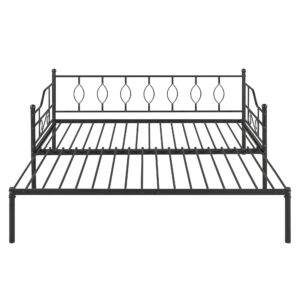 SOFTSEA Twin Size Daybed with Pop Up Trundle, Metal Daybed with Twin Size Trundle for Adults and Guests, Extendable Daybed Twin to King Size, Heavy Duty Slat Support, No Box Spring Needed (Black)