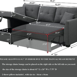 Sleeper Sofa, Sofa Bed for Living Room Grey Small Sleeper Sectional Pull Out Bed Couch