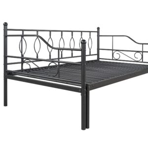 SOFTSEA Twin Size Daybed with Pop Up Trundle, Metal Daybed with Twin Size Trundle for Adults and Guests, Extendable Daybed Twin to King Size, Heavy Duty Slat Support, No Box Spring Needed (Black)