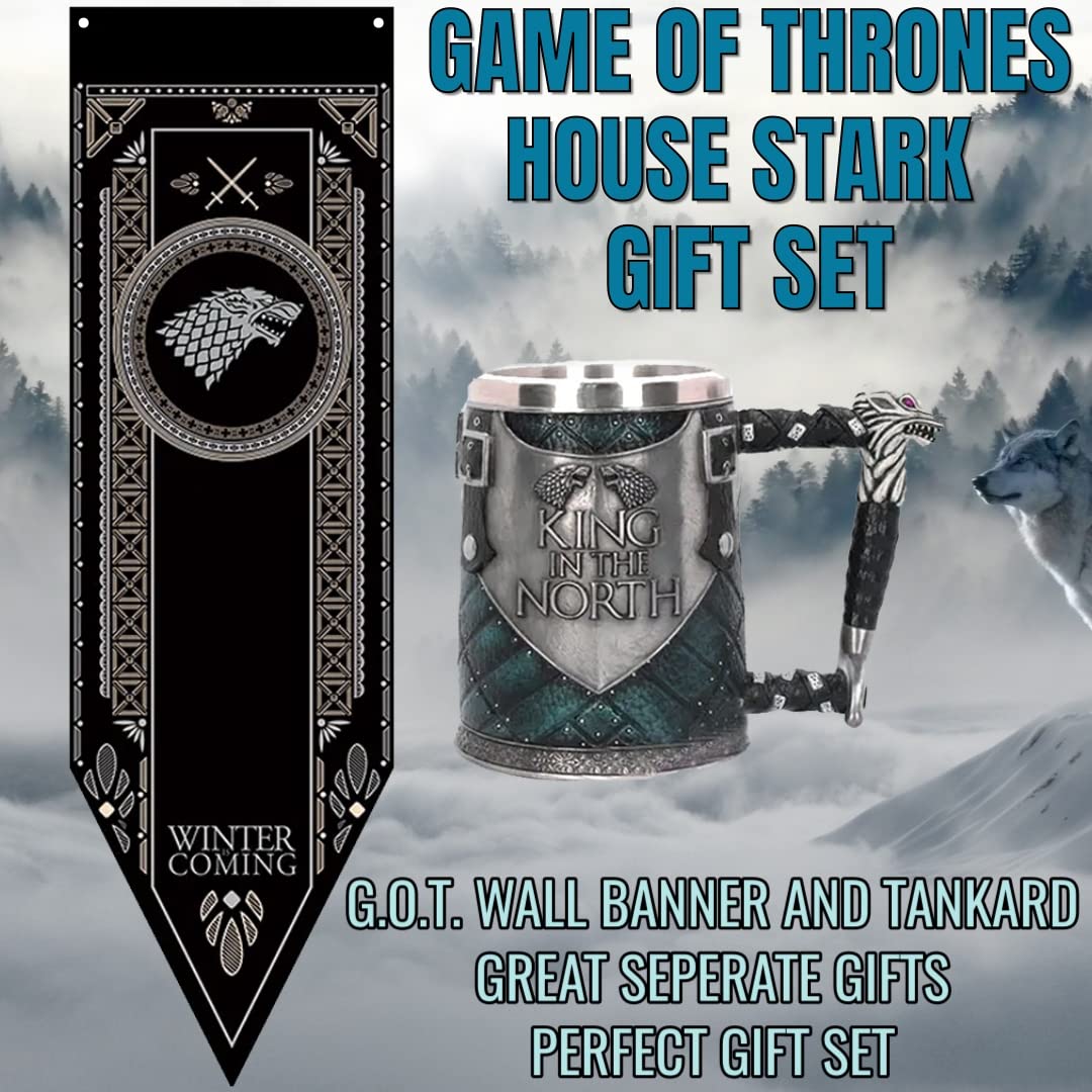 Edgell House - Inspired by GOT Merchandise House Stark Gift Set - GOT House Banner - GOT Sigil Tankard - GOT House Stark Sigil