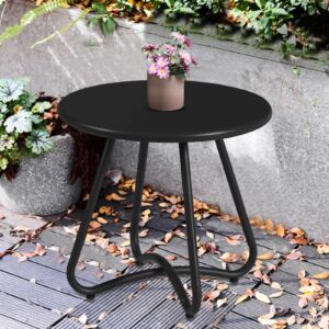 YIYAN Outdoor Side Tables, Resistant Steel Patio Side Table,Small Round End Table for Patio Balcony Porch Garden (Black)