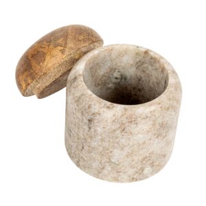 Creative Co-Op Modern Marble Canister with Wood Lid, Natural