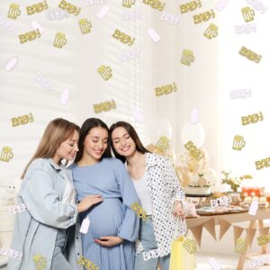 A Baby is Brewing Baby Shower Decorations Beer, 200 Pcs White and Gold Glitter Baby Shower Confetti, Diaper Party Decorations for Gender Reveal Pregnancy Celebration, Beer Theme Table Decor