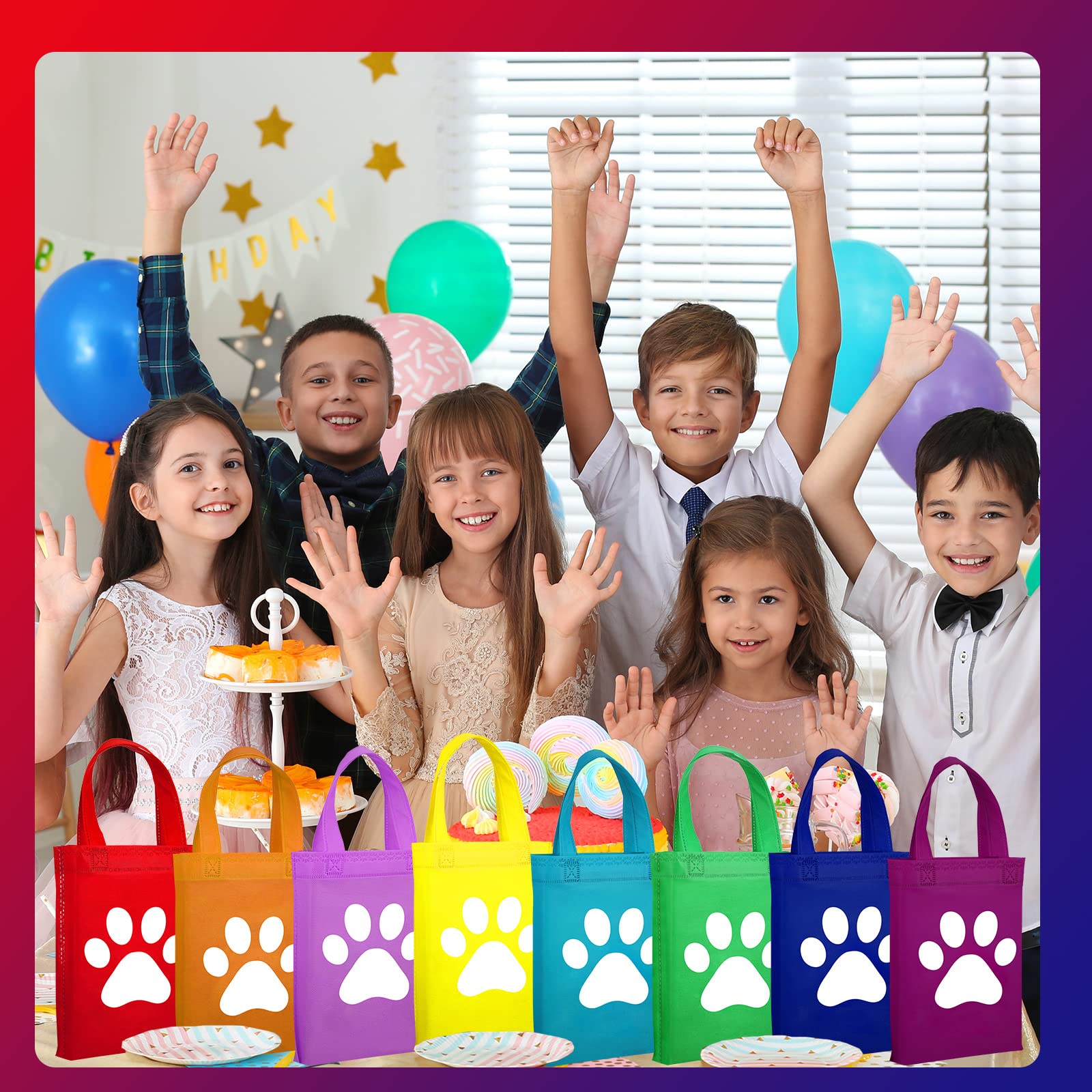 24 Pcs Paw Print Bags Paw Print Treat Bags with Handle Non Woven Cat Gift Bag Paw Goodie Bags Cat Gift Wrap Bags Reusable Paw Candy Bag for Pet Dog Birthday Party Favors Baby Shower (Simple Style)