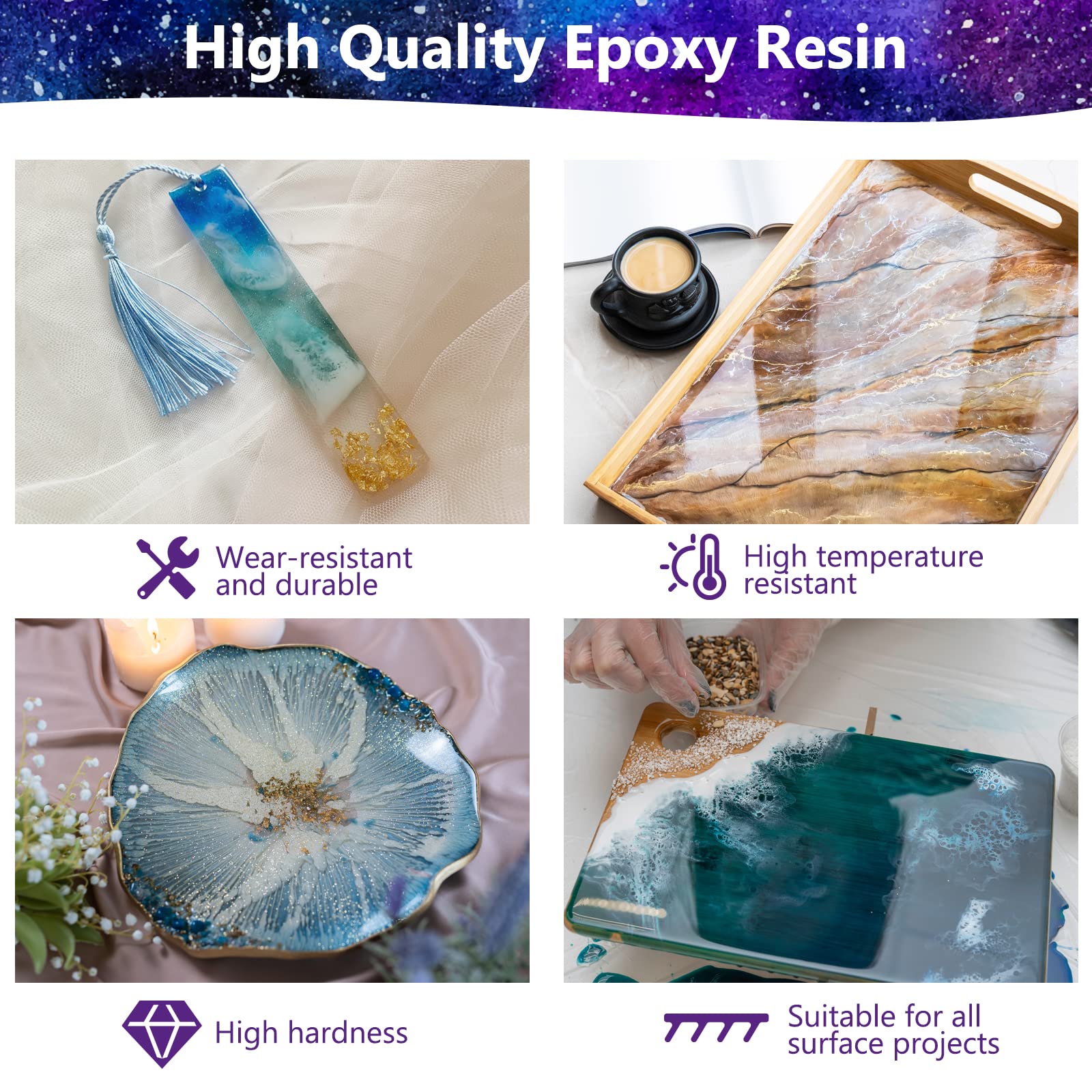 Epoxy Resin 64OZ - Crystal Clear Epoxy Resin Kit with 24 Colors Mica Powders- No Yellowing No Bubble Art Resin Casting Resin for Art Crafts, Jewelry Making, Wood & Resin Molds(32OZ x 2)